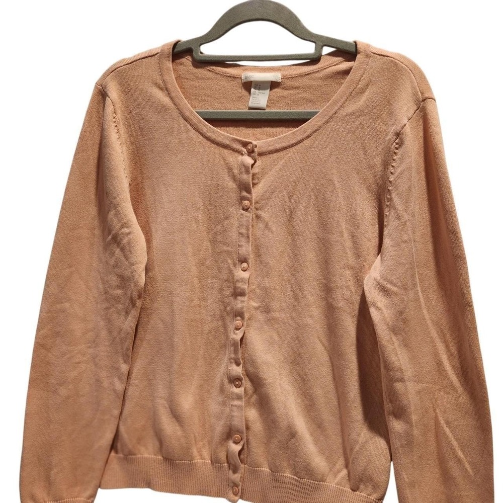 H&M Basic Soft Cotton Crewneck Cardigan Sweater Peach Pink Medium Cottagecore